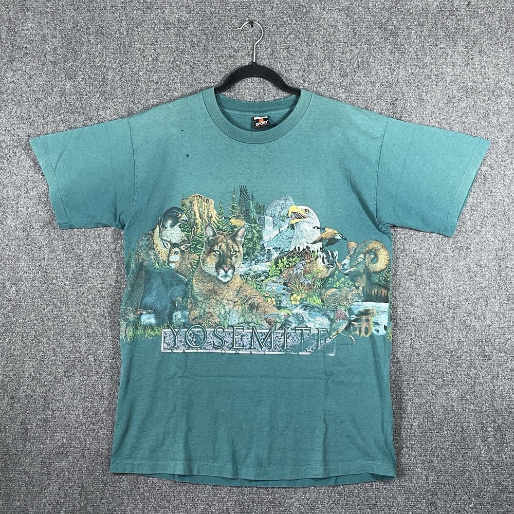 VTG Yosemite National Park Graphic T-Shirt Signal Sports Teal Blue Green Large